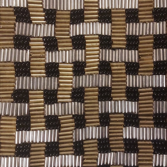 VINTAGE Beaded Shoulder Bag Clutch metallic black silver gold - Picture 3 of 8